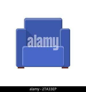 Stylish blue comfortable modern armchair in flat style isolated on white background. Part of the interior of a living room or office. Soft furniture Stock Vector