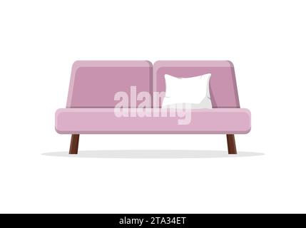 Stylish comfortable sofa in flat style isolated on white background. Couch interior of a living room or office. Soft furniture for rest and relaxation Stock Vector
