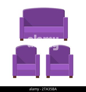 Stylish comfortable modern sofa and armchairs in flat style isolated on white background. Part of the interior of a living room or office. Stock Vector