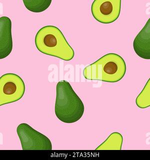 Avocado whole and half seamless pattern for textiles, prints, apparel, quilt, banner and more. Healthy food background. Summer fruits for a healthy Stock Vector