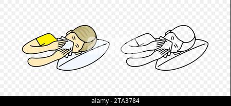 Sick boy or child blowing her nose or sneezing into handkerchief, graphic design. Disease, illness, sickness, virus and treatment, vector design Stock Vector