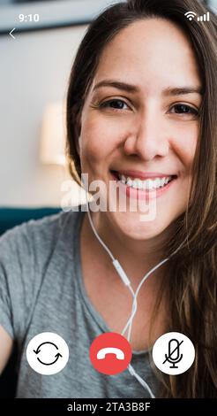 Young hispanic psychology woman having online therapy using rorschach