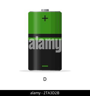 Alkaline battery D isolated on white background. Rechargeable battery energy storage cells flat modern style. Vector illustration. Stock Vector
