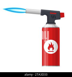 Blowtorch with blue flame isolated on white background. Manual gas torch burner, Welding flame tool icon. Vector illustration. Stock Vector