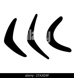 Traditional wooden boomerang silhouette of different shapes icons set isolated on white background. Australian native hunting and sport weapon. Aborig Stock Vector