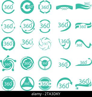 360 degrees icons set cartoon vector. Arrow virtual video Stock Vector