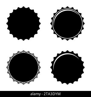 Bottle caps icons set isolated on white background. Labels in the form of bottle aluminum caps, Soda, juice or beer bottle tops icon. Stock Vector