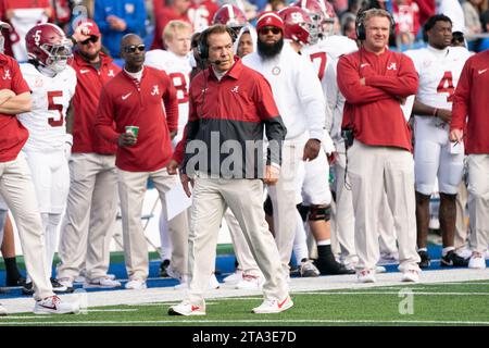 Alabama head coach Nick Saban coaches his team during the Kentucky vs. Alabama football game on Saturday, Nov. 11, 2023, at Kroger Field in Lexington, Stock Photo