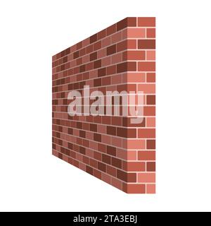 Brick wall perspective isolated on white background, Masonry red or brown brick. Vector illustartion. Stock Vector