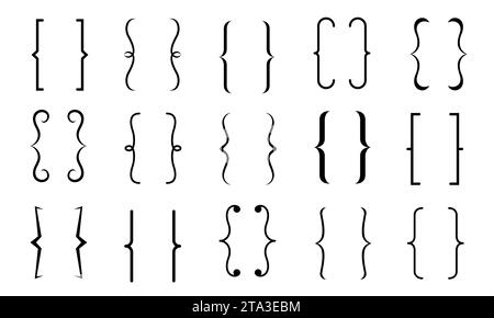 Set of curly braces icons for graphic design isolated on white background, Brackets symbolic elements. Vector illustration. Stock Vector
