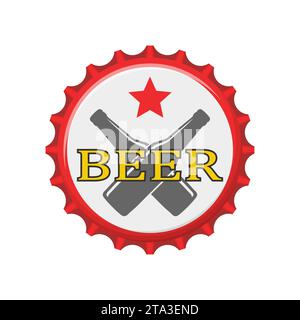 Bottle beer cap isolated on white background. Label in the form of bottle aluminum cap, Beer bottle top icon. Vector illustration. Stock Vector