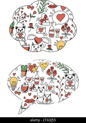 Romantic doodle for Valentines Day, vector illustration, speech bubble form. Stock Vector
