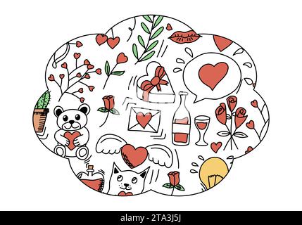 Romantic doodle for Valentines Day, vector illustration, cloud form. Stock Vector