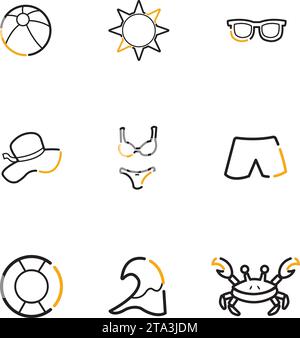 Set of different summer icons Flat design Vector Stock Vector