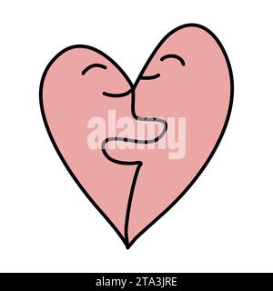 A heart made up of two puzzle pieces that look like people kissing, vector doodle illustration. Stock Vector
