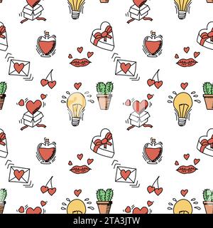 Vector illustration. Romantic doodle pattern for Valentines Day. Stock Vector