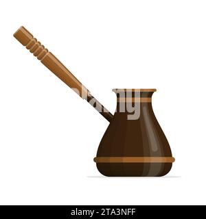 Coffee cezve isolated on white background.. Bowl with a handle for making coffee on the stove. Turkish pot of coffee. Hand-drawn coffee makers. Coffee Stock Vector
