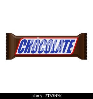 Chocolate bar of candy bar isolated on white background. Sweet snack bar package template. Dessert food vector illustration. Stock Vector