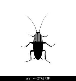 Cockroach insect icon isolated on white background, Pest bug silhouette top view. Flat body parasite pollution, roaches vector illustration. Stock Vector