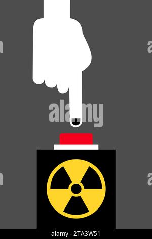 Hand with finger pressing on button. Red power or start button. Man ...