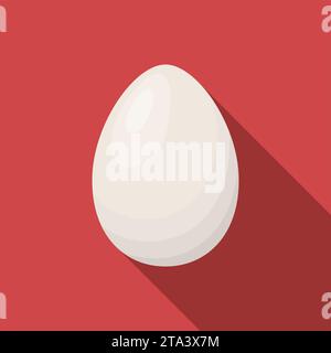 White whole chicken egg icon with long shadow on red background. Light eggshell. Simple egg in flat style, vector illustration for web and mobile Stock Vector