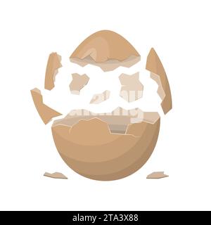 Broken egg isolated on a white background. Farm chicken eggshell cracking. Cracked eggs with eggshell pieces. Easter elements design. Stock Vector