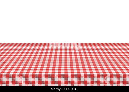 The picnic table is covered with a checkered tablecloth. White red gingham textile. Clean surface with textile, template for ad restaurant cafe menu Stock Vector