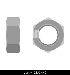 Metal hexagonal nut icon isolated on white background. Metal female screw. Nut bolt. Vector illustration. Stock Vector