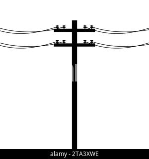 Electric pole icon isolated on white background. Power lines silhouette, Electric power transmission. Utility pole Electricity concept. High voltage w Stock Vector