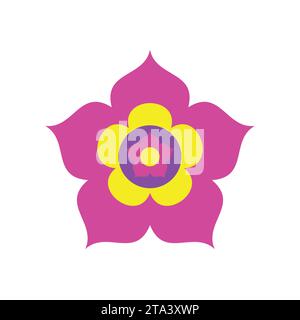 Flower icon isolated on white background. Simple floral icon in bright colors. Lotus decorative flower silhouette. Vector illustration. Stock Vector