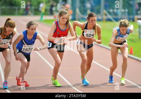 Rebecca Murray (Birmingham University) competing in the senior women’s 800m at the BUCS (British Universities and Colleges Sport) Championships, Bedfo Stock Photo