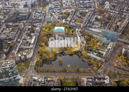 Luftbild, Ständehaus Museum im Ständehauspark, mit Schwanenspiegel und Kaiserteich, Altstadtansicht, umgeben von herbstlichen Laubbäumen, Unterbilk, Düsseldorf, Rheinland, Nordrhein-Westfalen, Deutschland ACHTUNGxMINDESTHONORARx60xEURO *** Aerial view, Ständehaus Museum in Ständehauspark, with Schwanenspiegel and Kaiserteich, old town view, surrounded by autumnal deciduous trees, Unterbilk, Düsseldorf, Rhineland, North Rhine-Westphalia, Germany ACHTUNGxMINDESTHONORARx60xEURO Credit: Imago/Alamy Live News Stock Photo