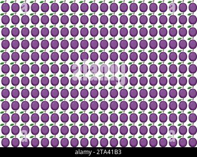 Plum Icon of a healthy fruit, a fresh plum with a leaf, a source of vitamins Vector flat illustration, cartoon style Stock Vector