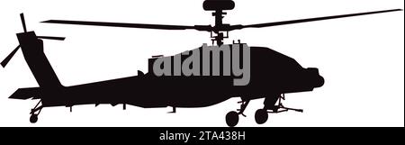 Military helicopter silhouette vector graphic in black. Vector illustration Stock Vector