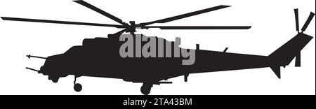 Military helicopter silhouette vector graphic in black. Vector illustration Stock Vector