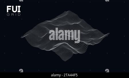 FUI GUI 3D Vector Landscape Scan Grid. Abstract futuristic background. Sci-Fi Hi-Tech design Stock Vector