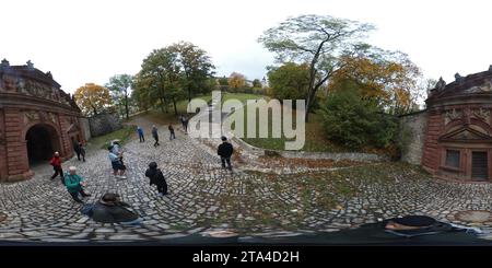 360 degree panoramic view of Germany Wurzburg Marienberg Fortress is a State-Owned Palace and Gardens along the Rhine river