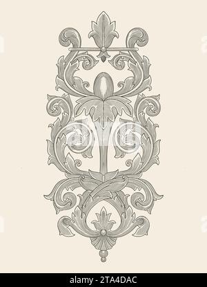 egg with floral ornament scroll, Vintage engraving drawing style illustration Stock Vector
