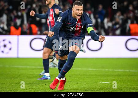 Paris, France. 28th Nov, 2023. Kylian MBAPPE of PSG celebrates his goal during the UEFA Champions League group F match between Paris Saint-Germain and Newcastle United FC at Parc des Princes Stadium. (Credit Image: © Matthieu Mirville/ZUMA Press Wire) EDITORIAL USAGE ONLY! Not for Commercial USAGE! Stock Photo