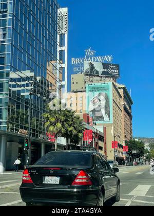 Large billboards on Vine Street in Hollywood, California, USA Stock Photo