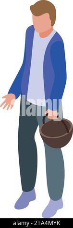 Guy goes mushrooming icon isometric vector. Perseverance search. Walking wild nature Stock Vector