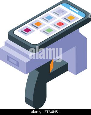 Lock entry reader icon isometric vector. Tag radio control. Copper label chip Stock Vector