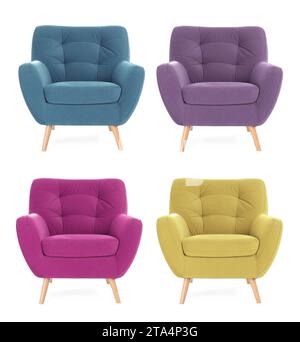 Different colorful armchairs isolated on white, set Stock Photo