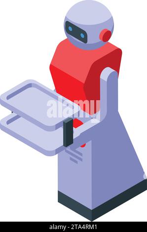 Female robot waiter icon isometric vector. Butler plate server. Residence serving culinary Stock Vector