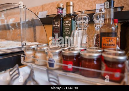 Exquisite Buffet Spread with a Variety of Gourmet Food and Condiments in Venice, Italy Stock Photo