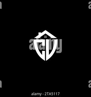 CV initials premium shield logo monogram with home designs modern templates Stock Vector