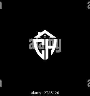 CH initials premium shield logo monogram with home designs modern templates Stock Vector