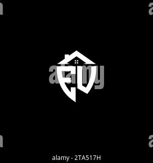EU initials premium shield logo monogram with home designs modern templates Stock Vector