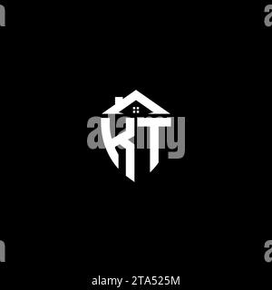 KT initials premium shield logo monogram with home designs modern templates Stock Vector