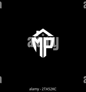 MP initials premium shield logo monogram with home designs modern templates Stock Vector